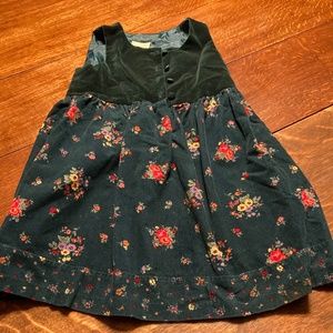 Laura Ashley Girls Green Corduroy Dress with Velvet Details, Size 4